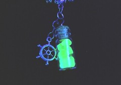 Genuine UV Beach Glass, Sea Glass Vial, Bottle, Charm, Pendant Leather Necklace