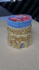 Boho Luxe Denim Fringe Cuff Bracelet Gold Embellished Moroccan Style OOAK Signed