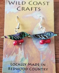 Abalone Bird and Coral Bead Earrings with Surgical Steel Wires