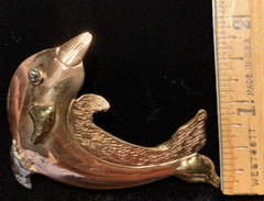 Artisan Copper Dolphin Brooch Pin Pendant Coastal Nautical Mexico