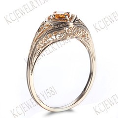 Fine Gemstone Jewelry Nice Ring Citrine Solid 14k Yellow Gold 0.21ct 4mm Round