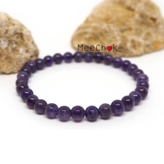 6mm Amethyst Natural Stone Beads Bracelet Purple Stone Lucky Stone, Size 14-20cm
