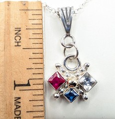 Firework Necklace Handmade Sterling Silver Red White & Blue 4th Of July