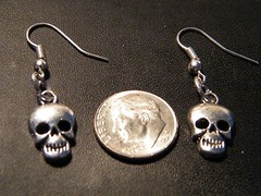 4 Pairs SKULL EARRINGS Mini Head Skeleton Bikers Goth Silver Wires Lot of 4 NEW!