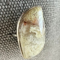 Sterling Silver Crazy Lace Agate Ring Freeform Cabochon Size 6.5 2mm Band