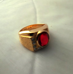 18K Gold HGE Handmade Oval Ruby 6 Round Rhinestone Gem Ring Size 11 Unisex