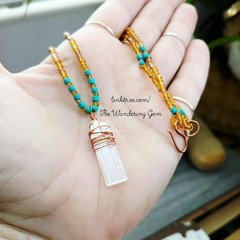 Dainty Selenite Crystal Beaded Choker Necklace, Gemstone Jewelry 14″