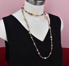 Extra long nude beige glass bead necklace, super long accent necklace