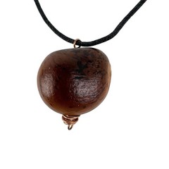 Pendant Necklace Artisan Copper Wire Wrap Wood Black Cord Boho Rustic Jewelry
