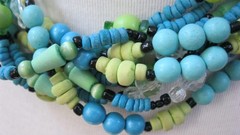 Multi-Strand Multicolored Faux Turquoise Plastic, Glass Beaded Necklace 16.5″