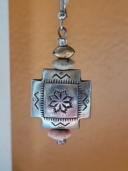 Southwest Tribal Style Pillow Earrings Dangle Stamped Silver Tone 2 1/2 inches
