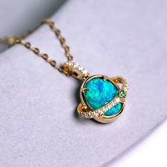 The Saturn – Black Opal & Diamond Tsavorite 18K Yellow Gold Pendant ONLY