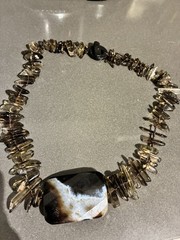 VTG STATEMENT PENDANT NECKLACE AGATE SMOKEY QUARTZ BEADS 21” RUNWAY