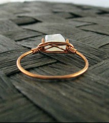 Faceted Rainbow Moonstone Stackable Rings Copper Wire-Wrapped Handmade