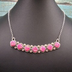Sterling Silver Pink Balloon Opal Bar Necklace Cluster Southwestern Boho