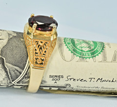 Natural Garnet 14k Solid Gold Oval Ring Engraved