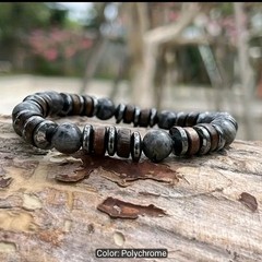 Natural Labradorite and Hematite Stone Bracelet Unisex up to 8.5 in