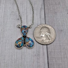 Blue Copper Turquoise Necklace Sterling Silver 3 Stone Pendant Southwestern