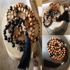 8mm Natural knot Sandalwood Black Onyx beads necklace Yoga Energy men mala