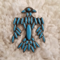 Vintage Signed Faux Turquoise Thunderbird Bolo Pendant