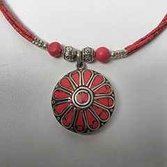 Tibetan Handmade Red Coral Gemstone Necklace 18in #0667