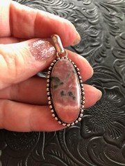 Desert Pink Natural Rhodochrosite Oval Pendant Raindrop Bezel 2″