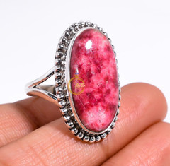 Pink Thulite Stone Ring 925 Sterling Silver Statement Boho Rings Gift for Her