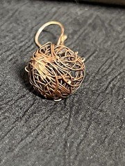 Artisan Bird Nest Dangle Earrings Sterling Silver Copper Mixed Metal Nepal
