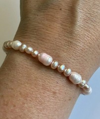 Handmade Pink Freshwater Pearl Bracelet With 925 Sterling Silver Clasp 7.5”