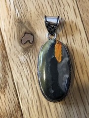 Artisan Bumble Bee Jasper Black Orange Fire Storm Oval Pendant Box Bezel 2.25”