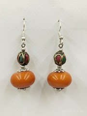 Moroccan Earrings Handmade Resin Amber Berber Enamel Bronze French Hook Earrings