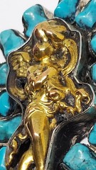 vtg large Turquoise mixed metal Angel Pendant handmade Silver Bronze/Brass OOAK