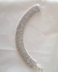 7-row CURVATURE FACETED Rhinestone BRACLET free GIFT BOX SILVER TONE 7 IN #MG14