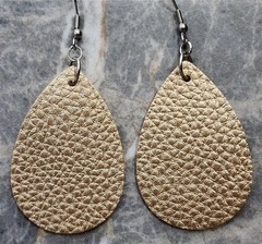 Shimmering Pale Gold Teardrop Shaped FAUX Leather Earrings
