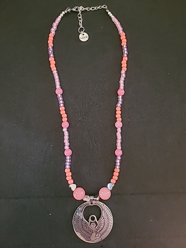 Handmade Goddess Isis Metaphysical Crystal Rose/Cherry Quartz Collar Necklace
