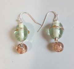 Vintage Foil Glass Bead Dangle Earrings 1.5 Inch