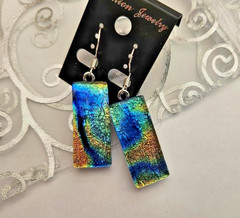 Fused Handcrafted Multicolor Dichroic Glass Earrings/Sterling Silver Ear wires