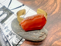 LARGE Handmade Red Agate Slice Cuff Bracelet Copper/Brass Bezel & Band
