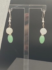 Gemstone Bead Earrings & 21″ Necklace Aventurine, Carved Quartz & Faux Pearls