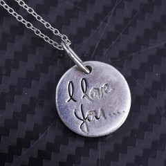 18”, vintage sterling silver 925 circle chain necklace tag pendant “I love you”
