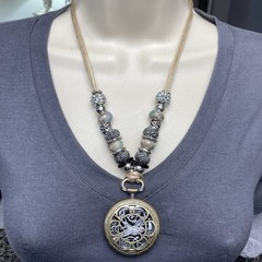 Handmade Upcycled Pocket Watch Necklace Steampunk Rope Beaded 22″ -27 «