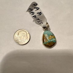 Teardrop Jasper Pendant Charm, Blue & Brown Stone, Silver Bezel Setting