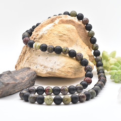 Dragon Bloodstone Round Natural Stone Black Matte Onyx «Courage & Strength»