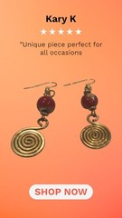 Ladies Earrings With A Maroon Stone/ Brass A Dangle Round Brass Design Gift Idea