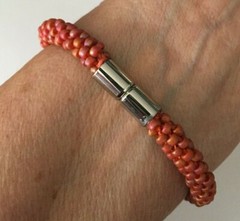 On Fire Beaded Crystal Magnetic Stainless Steel Closure Bracelet 8″