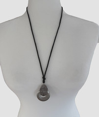 Handmade Silvertone Boho Tribal Necklace Pendant Satin Cord 26.75″ Unisex Brutal