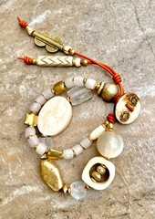 Bohemian Bracelet MOP, African Bone, Glass, Brass, and Vintage Resin Beads