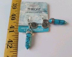 Blue THROAT CHAKRA PENDULUM Earrings new on card 2 inches long Communication +