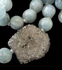 Hand Knotted Chan Luu Milky Aquamarine 39” Necklace With Pyrite Druzy