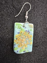 Handmade Yellow Pressed Flower Resin Earrings with Mother of Pearl Backing – 2″